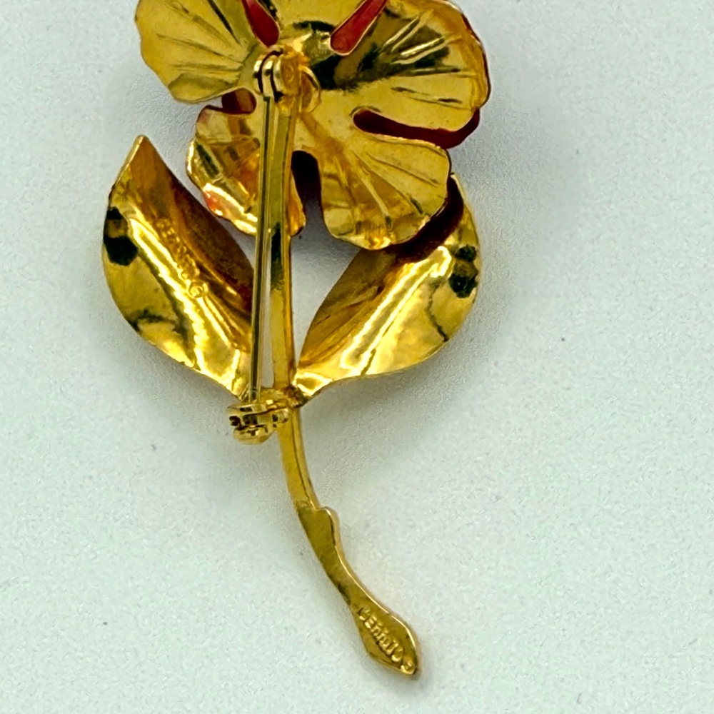 Elegant Vintage 80’s Artisan Cerrito Red Rose Gol… - image 6